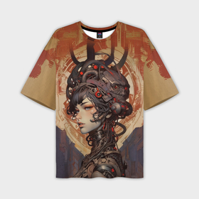Мужская футболка oversize 3D с принтом Девушка андроид с демоном в Курске,  |  | Тематика изображения на принте: 
