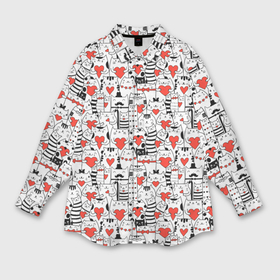 Мужская рубашка oversize 3D с принтом Котики держат сердечки в Курске,  |  | Тематика изображения на принте: 