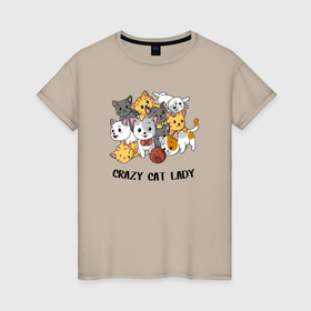 Женская футболка хлопок с принтом Веселые котята в Екатеринбурге, 100% хлопок | прямой крой, круглый вырез горловины, длина до линии бедер, слегка спущенное плечо | 