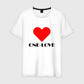 Мужская футболка хлопок с принтом One   love в Санкт-Петербурге, 100% хлопок | прямой крой, круглый вырез горловины, длина до линии бедер, слегка спущенное плечо. | 