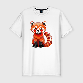 Мужская футболка хлопок Slim с принтом Красная панда с роскошным хвостом в Белгороде, 92% хлопок, 8% лайкра | приталенный силуэт, круглый вырез ворота, длина до линии бедра, короткий рукав | Тематика изображения на принте: 