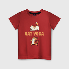 Детская футболка хлопок с принтом Забавные коты занимаются йогой кошачья йога в Белгороде, 100% хлопок | круглый вырез горловины, полуприлегающий силуэт, длина до линии бедер | 