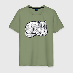 Мужская футболка хлопок с принтом Упитанный котик в Кировске, 100% хлопок | прямой крой, круглый вырез горловины, длина до линии бедер, слегка спущенное плечо. | 