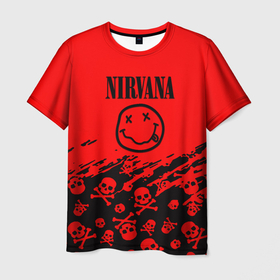 Мужская футболка 3D с принтом Nirvana rock skull в Белгороде, 100% полиэфир | прямой крой, круглый вырез горловины, длина до линии бедер | 