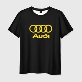 Мужская футболка 3D с принтом Audi logo yellow в Петрозаводске, 100% полиэфир | прямой крой, круглый вырез горловины, длина до линии бедер | Тематика изображения на принте: 