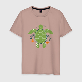 Мужская футболка хлопок с принтом Зеленая морская черепаха в Петрозаводске, 100% хлопок | прямой крой, круглый вырез горловины, длина до линии бедер, слегка спущенное плечо. | Тематика изображения на принте: 