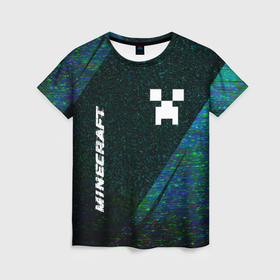 Женская футболка 3D с принтом Minecraft glitch blue в Курске, 100% полиэфир ( синтетическое хлопкоподобное полотно) | прямой крой, круглый вырез горловины, длина до линии бедер | 