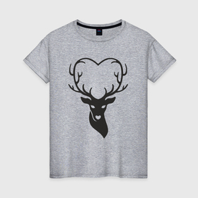 Женская футболка хлопок с принтом Love deer в Курске, 100% хлопок | прямой крой, круглый вырез горловины, длина до линии бедер, слегка спущенное плечо | Тематика изображения на принте: 