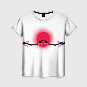 Женская футболка 3D с принтом Влюблённые  птицы в Тюмени, 100% полиэфир ( синтетическое хлопкоподобное полотно) | прямой крой, круглый вырез горловины, длина до линии бедер | 