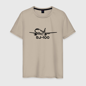 Мужская футболка хлопок с принтом Sukhoi Superjet 100 черный с надписью в Новосибирске, 100% хлопок | прямой крой, круглый вырез горловины, длина до линии бедер, слегка спущенное плечо. | 