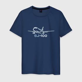 Мужская футболка хлопок с принтом Sukhoi Superjet 100 цветной с надписью в Новосибирске, 100% хлопок | прямой крой, круглый вырез горловины, длина до линии бедер, слегка спущенное плечо. | 