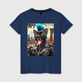 Женская футболка хлопок с принтом Чувак пантера панк с фотоаппаратом   нейросеть в Тюмени, 100% хлопок | прямой крой, круглый вырез горловины, длина до линии бедер, слегка спущенное плечо | 