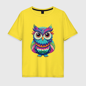 Мужская футболка хлопок Oversize с принтом Психоделическая сова в Курске, 100% хлопок | свободный крой, круглый ворот, “спинка” длиннее передней части | 