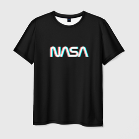 Мужская футболка 3D с принтом NASA glitch , 100% полиэфир | прямой крой, круглый вырез горловины, длина до линии бедер | 