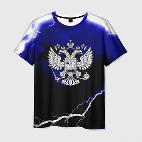 Мужская футболка 3D с принтом Россия шторм и молнии в Тюмени, 100% полиэфир | прямой крой, круглый вырез горловины, длина до линии бедер | 