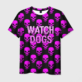 Мужская футболка 3D с принтом Watch dogs neon skull в Екатеринбурге, 100% полиэфир | прямой крой, круглый вырез горловины, длина до линии бедер | 