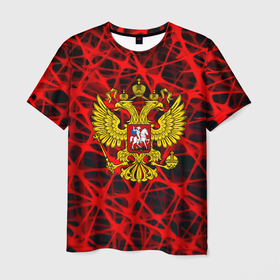Мужская футболка 3D с принтом Россия текстура символика в Петрозаводске, 100% полиэфир | прямой крой, круглый вырез горловины, длина до линии бедер | 