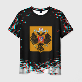 Мужская футболка 3D с принтом Российская империя герб глитч в Тюмени, 100% полиэфир | прямой крой, круглый вырез горловины, длина до линии бедер | Тематика изображения на принте: 