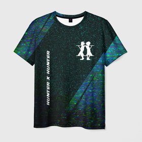 Мужская футболка 3D с принтом Hunter x Hunter glitch blue в Петрозаводске, 100% полиэфир | прямой крой, круглый вырез горловины, длина до линии бедер | Тематика изображения на принте: 