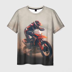 Мужская футболка 3D с принтом Мотоциклист   гонка в Белгороде, 100% полиэфир | прямой крой, круглый вырез горловины, длина до линии бедер | 