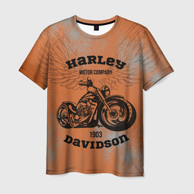 Мужская футболка 3D с принтом Harley Davidson   Moto в Новосибирске, 100% полиэфир | прямой крой, круглый вырез горловины, длина до линии бедер | Тематика изображения на принте: 