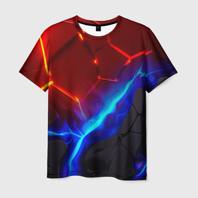 Мужская футболка 3D с принтом Неоновые красные плиты с  ярким  светом в Курске, 100% полиэфир | прямой крой, круглый вырез горловины, длина до линии бедер | 