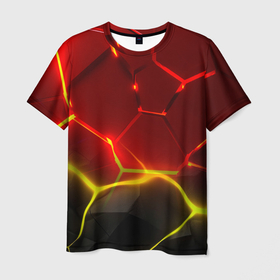 Мужская футболка 3D с принтом Неоновые красные  плиты с ярким  светом в Белгороде, 100% полиэфир | прямой крой, круглый вырез горловины, длина до линии бедер | Тематика изображения на принте: 