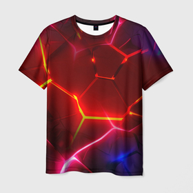Мужская футболка 3D с принтом Красные плиты   с ярким  светом в Белгороде, 100% полиэфир | прямой крой, круглый вырез горловины, длина до линии бедер | Тематика изображения на принте: 