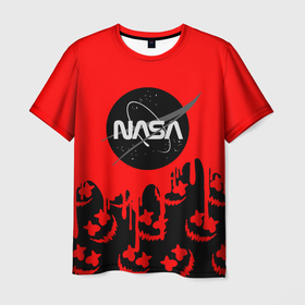 Мужская футболка 3D с принтом Marshmello x Nasa red , 100% полиэфир | прямой крой, круглый вырез горловины, длина до линии бедер | Тематика изображения на принте: 