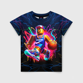 Детская футболка 3D с принтом Roblox баскетболист в Екатеринбурге, 100% гипоаллергенный полиэфир | прямой крой, круглый вырез горловины, длина до линии бедер, чуть спущенное плечо, ткань немного тянется | Тематика изображения на принте: 
