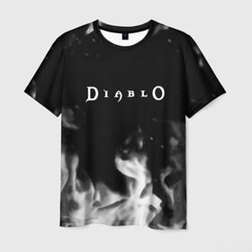 Мужская футболка 3D с принтом Diablo fire black в Курске, 100% полиэфир | прямой крой, круглый вырез горловины, длина до линии бедер | Тематика изображения на принте: 