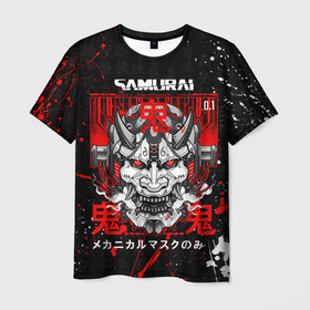 Мужская футболка 3D с принтом Hi tech samurai oni mask , 100% полиэфир | прямой крой, круглый вырез горловины, длина до линии бедер | Тематика изображения на принте: 