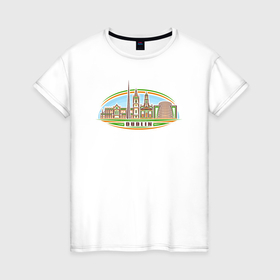 Женская футболка хлопок с принтом Город Дублин в Курске, 100% хлопок | прямой крой, круглый вырез горловины, длина до линии бедер, слегка спущенное плечо | Тематика изображения на принте: 