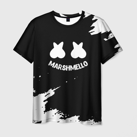 Мужская футболка 3D с принтом Marshmello белые краски , 100% полиэфир | прямой крой, круглый вырез горловины, длина до линии бедер | Тематика изображения на принте: 