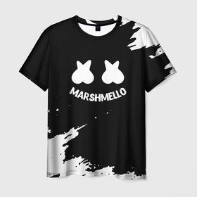 Мужская футболка 3D с принтом Marshmello белые краски в Рязани, 100% полиэфир | прямой крой, круглый вырез горловины, длина до линии бедер | Тематика изображения на принте: 