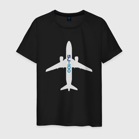 Мужская футболка хлопок с принтом Белый облик самолета SJ 100 с названием в Новосибирске, 100% хлопок | прямой крой, круглый вырез горловины, длина до линии бедер, слегка спущенное плечо. | 