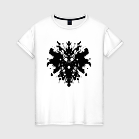 Женская футболка хлопок с принтом Тест Роршаха   психоделическая абстракция в Курске, 100% хлопок | прямой крой, круглый вырез горловины, длина до линии бедер, слегка спущенное плечо | 