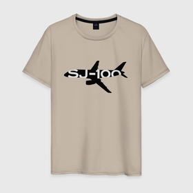 Мужская футболка хлопок с принтом Черный облик Superjet 100 с названием в Новосибирске, 100% хлопок | прямой крой, круглый вырез горловины, длина до линии бедер, слегка спущенное плечо. | 