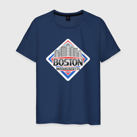 Мужская футболка хлопок с принтом Массачусетс Бостон в Петрозаводске, 100% хлопок | прямой крой, круглый вырез горловины, длина до линии бедер, слегка спущенное плечо. | Тематика изображения на принте: 