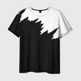 Мужская футболка 3D с принтом Просто краска черно белая в Санкт-Петербурге, 100% полиэфир | прямой крой, круглый вырез горловины, длина до линии бедер | 