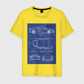 Мужская футболка хлопок с принтом Chevrolet Corvette чертеж в Тюмени, 100% хлопок | прямой крой, круглый вырез горловины, длина до линии бедер, слегка спущенное плечо. | 