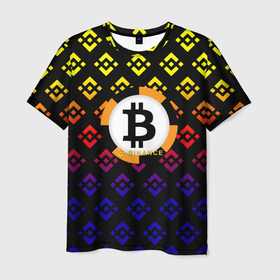 Мужская футболка 3D с принтом Bitcoin binance в Петрозаводске, 100% полиэфир | прямой крой, круглый вырез горловины, длина до линии бедер | Тематика изображения на принте: 