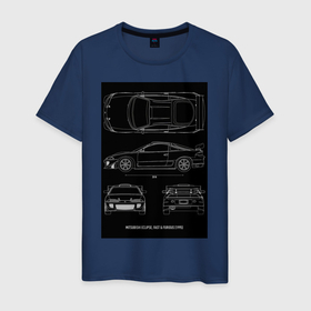 Мужская футболка хлопок с принтом Mitsubishi Eclipse в Рязани, 100% хлопок | прямой крой, круглый вырез горловины, длина до линии бедер, слегка спущенное плечо. | Тематика изображения на принте: 