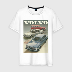 Мужская футболка хлопок с принтом Автомобиль Volvo в Екатеринбурге, 100% хлопок | прямой крой, круглый вырез горловины, длина до линии бедер, слегка спущенное плечо. | Тематика изображения на принте: 