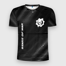 Мужская футболка 3D Slim с принтом Gears of War metal game lines в Екатеринбурге, 100% полиэстер с улучшенными характеристиками | приталенный силуэт, круглая горловина, широкие плечи, сужается к линии бедра | 