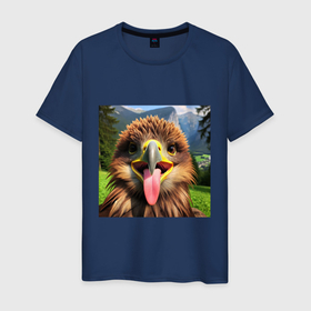 Мужская футболка хлопок с принтом Забавный орел с высунутым языком в горах в Курске, 100% хлопок | прямой крой, круглый вырез горловины, длина до линии бедер, слегка спущенное плечо. | Тематика изображения на принте: 