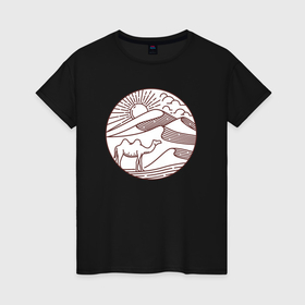 Женская футболка хлопок с принтом Верблюд в пустыне в Петрозаводске, 100% хлопок | прямой крой, круглый вырез горловины, длина до линии бедер, слегка спущенное плечо | 
