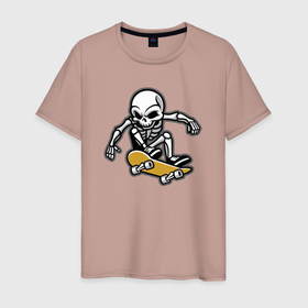 Мужская футболка хлопок с принтом Скелетик скейтер в Санкт-Петербурге, 100% хлопок | прямой крой, круглый вырез горловины, длина до линии бедер, слегка спущенное плечо. | Тематика изображения на принте: 