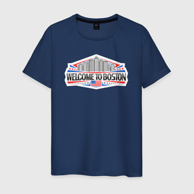 Мужская футболка хлопок с принтом Бостон   добро пожаловать в Тюмени, 100% хлопок | прямой крой, круглый вырез горловины, длина до линии бедер, слегка спущенное плечо. | 