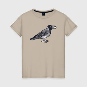 Женская футболка хлопок с принтом Ворона с денежкой в Белгороде, 100% хлопок | прямой крой, круглый вырез горловины, длина до линии бедер, слегка спущенное плечо | 